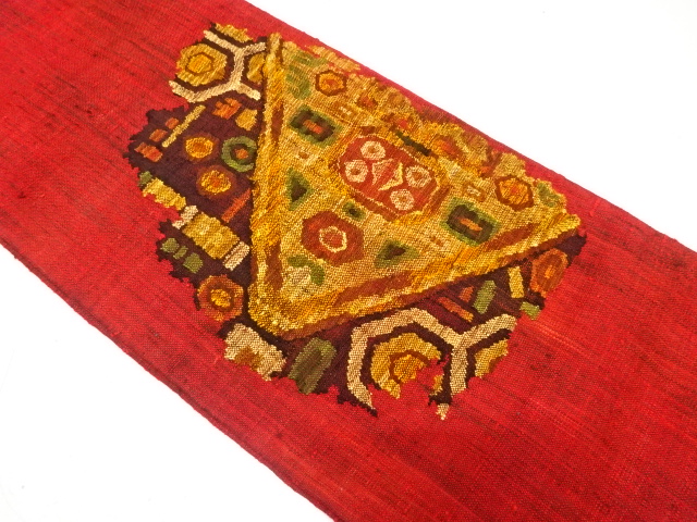 手織り真綿紬　更紗模様織り出し　名古屋帯